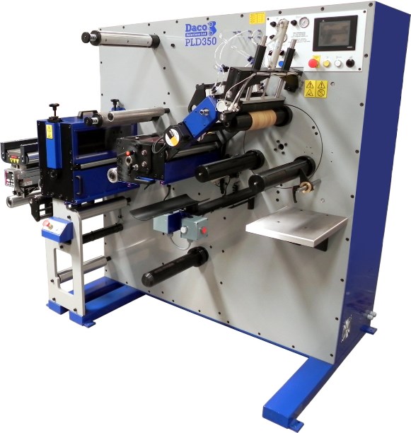 Daco PLD350 Rotary Die Cutter with Semi-Automatic Turret Rewinder for the efficient manufacture of plain labels.